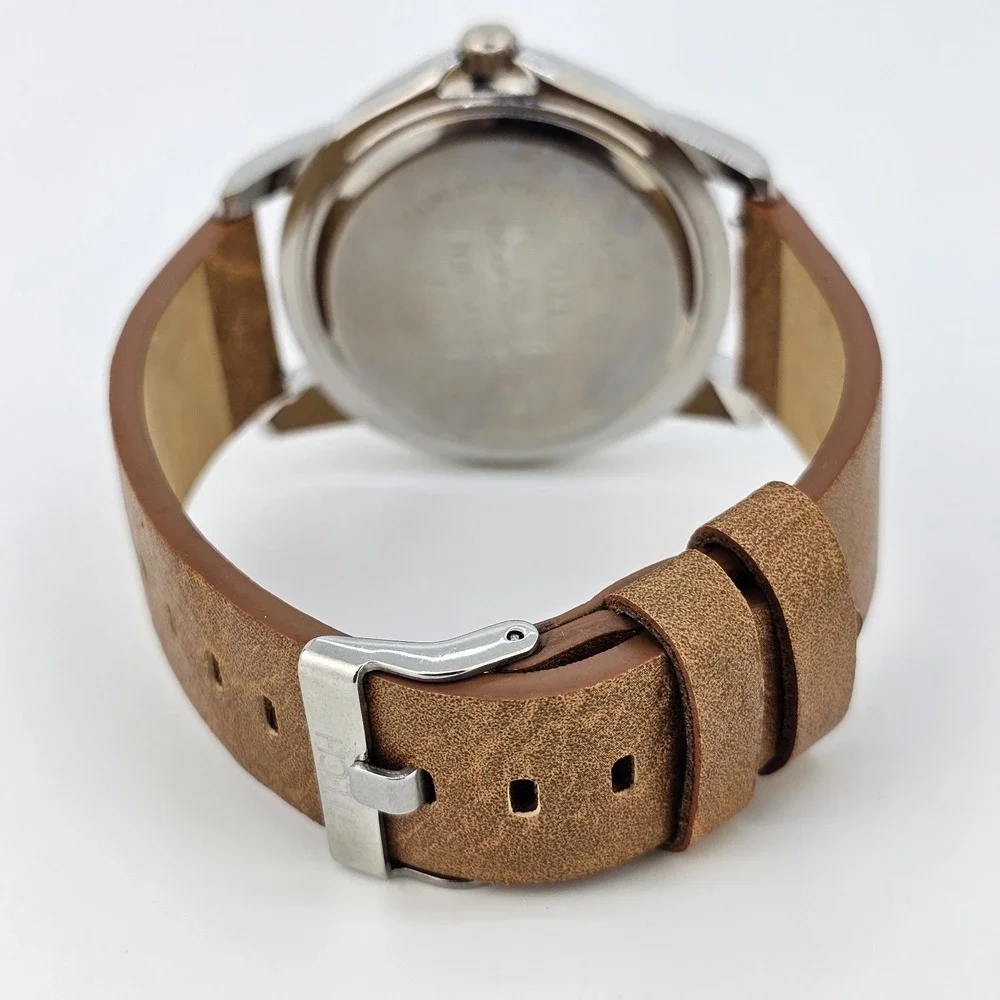 No‎ Boundaries Men's Watch 44MM Purple Dial Brown Leather Bands New Battery